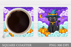 Halloween Cat Coaster Design. Halloween Coaster Sublimation Product Image 1