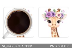 Cute Giraffe Coaster. Giraffe Flowers Coaster Sublimation Product Image 1
