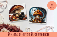 Fairy mushroom house Coaster Sublimation | halloween Product Image 1
