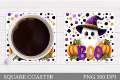 Cute Ghost Coaster Design. Halloween Coaster Sublimation Product Image 1