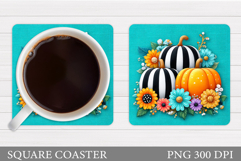 Pumpkin Coaster Design. Flowers Coaster Sublimation Product Image 1