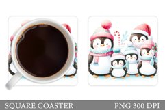 Cute Penguin Coaster Sublimation. Christmas Coaster Design Product Image 1