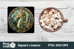 Fantasy dragon stained glass square coaster design