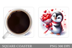 Valentines Penguin Coaster. Valentine Coaster Sublimation Product Image 1