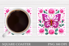 Butterfly Coaster Sublimation. Butterfly Flowers Coaster Product Image 1