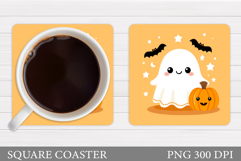 Cute Ghost Coaster Sublimation. Halloween Coaster Design Product Image 1