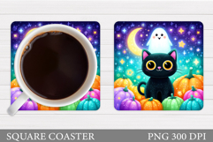 Black Cat Coaster Design. Halloween Cat Coaster Sublimation Product Image 1