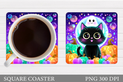 Halloween Cat Coaster Design. Halloween Coaster Sublimation Product Image 1