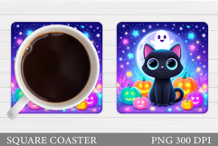 Cute Cat Halloween Coaster. Halloween Cat Coaster Design Product Image 1