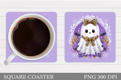 Cute Ghost Coaster Design. Cute Halloween Sublimation Product Image 1