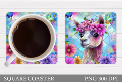 Cute Lama Coaster Design. Lama Flowers Coaster Sublimation Product Image 1