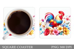 Cute Rooster Coaster Design. Rooster Flowers Coaster Product Image 1