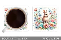 Cute Bunny Coaster Design. Bunny Flowers Coaster Product Image 1