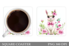 Cute Lama Coaster Design. Lama Flowers Coaster Sublimation Product Image 1