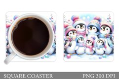 Cute Penguin Coaster Sublimation. Christmas Coaster Design Product Image 1