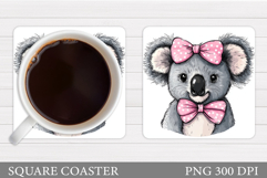 Cute Koala Coaster Design. Koala Flowers Coaster Sublimation Product Image 1