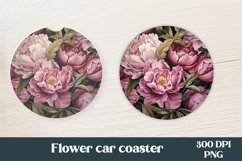 Peonies flower round car coaster PNG sublimation design