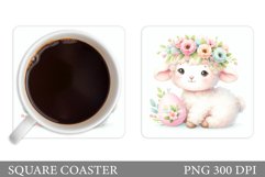 Easter Lamb Coaster Sublimation. Lamb Easter Square Coaster Product Image 1