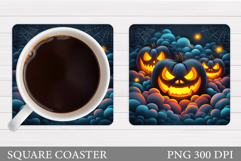 Halloween Coaster Sublimation. Scary Pumpkin Coaster Design Product Image 1