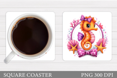 Seahorse Square Coaster. Seahorse Coaster Sublimation Product Image 1