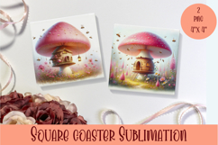 Fairy mushroom house Coaster Sublimation | flowers Product Image 1