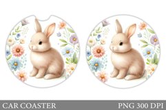 Bunny Car Coaster Sublimation. Bunny Flowers Car Coaster Product Image 1