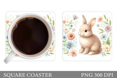 Cute Bunny Coaster. Bunny Flowers Coaster Sublimation Product Image 1