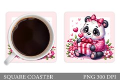 Cute Panda Coaster Sublimation. Valentines Panda Coaster Product Image 1