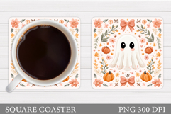 Cute Ghost Coaster Sublimation. Halloween Coaster Design Product Image 1