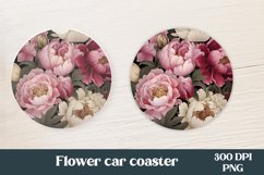 Peonies flower round car coaster sublimation design