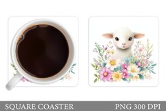 Cute Lamb Coaster Sublimation. Lamb Flowers Coaster Design Product Image 1