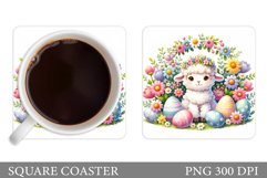 Easter Lamb Coaster Sublimation. Lamb Easter Square Coaster Product Image 1