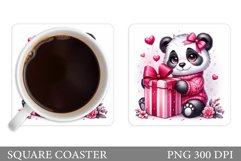 Cute Panda Coaster Sublimation. Valentines Panda Coaster Product Image 1