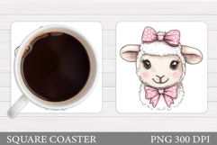 Cute Lamb Coaster Design. Cute Lamb Sublimation Product Image 1