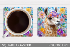 Cute Lama Coaster Design. Lama Flowers Coaster Sublimation Product Image 1