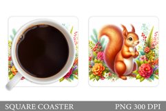Cute Squirrel Coaster. Squirrel Flowers Coaster Sublimation Product Image 1