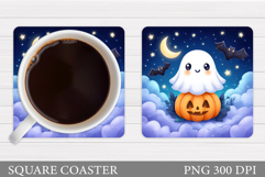 Cute Ghost Coaster Sublimation. Halloween Coaster Design Product Image 1