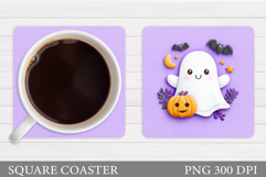 Halloween Ghost Coaster Design. Cute Halloween Sublimation Product Image 1