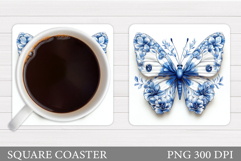 Butterfly Coaster Sublimation. Butterfly Flowers Coaster Product Image 1