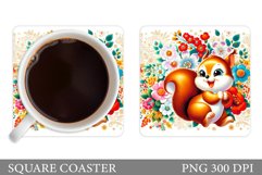 Cute Squirrel Coaster. Squirrel Flowers Coaster Sublimation Product Image 1
