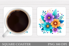 Flowers Coaster Sublimation. Floral Coaster Design Product Image 1