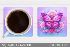 Butterfly Coaster Sublimation. Butterfly Flowers Coaster Product Image 1