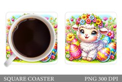 Easter Lamb Coaster Sublimation. Lamb Easter Square Coaster Product Image 1