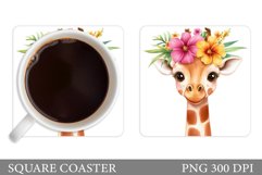 Cute Giraffe Coaster. Giraffe Flowers Coaster Sublimation Product Image 1