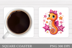 Seahorse Square Coaster. Seahorse Coaster Sublimation Product Image 1
