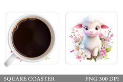 Cute Lamb Coaster Sublimation. Lamb Flowers Coaster Design Product Image 1