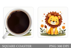 Cute Lion Coaster. Lion Flowers Coaster Sublimation Product Image 1