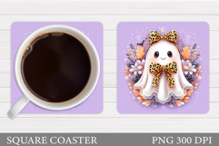 Cute Ghost Coaster Sublimation. Halloween Coaster Design Product Image 1