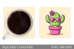 Valentines Cactus Coaster. Valentines Coaster Sublimation Product Image 1