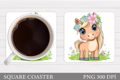 Cute Horse Coaster Design. Horse Flowers Coaster Sublimation Product Image 1